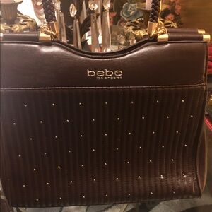 Stunning bebe Dark Brown Quilted Satchel with Gold Studs & Braided handles